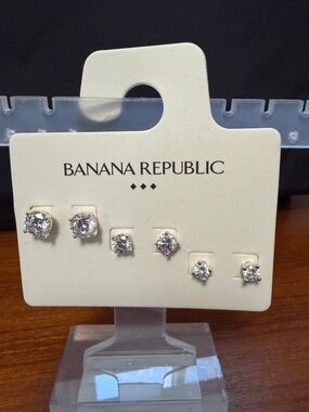 Banana Republic Crystal Stud Earring Trio - Clear Silver